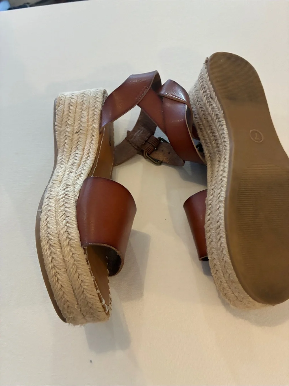 Brown Minimalist Vegan  2.5” Heel Espadrille Sandals Size 7